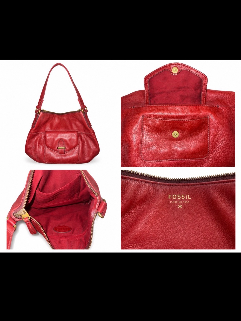 Fossil Red Leather Shoulder Satchel
